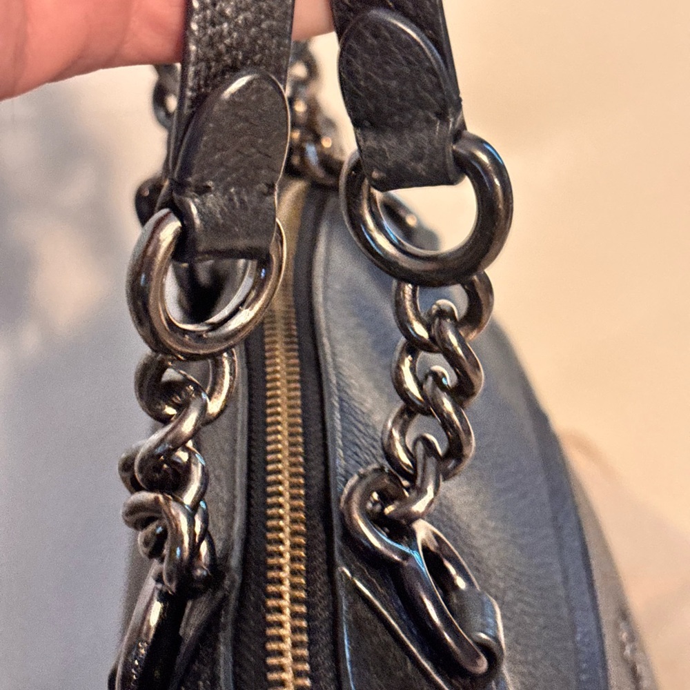COACH Chain Prairie Black Pebbled Leather & Suede Satchel EUC - Picture 5 of 15